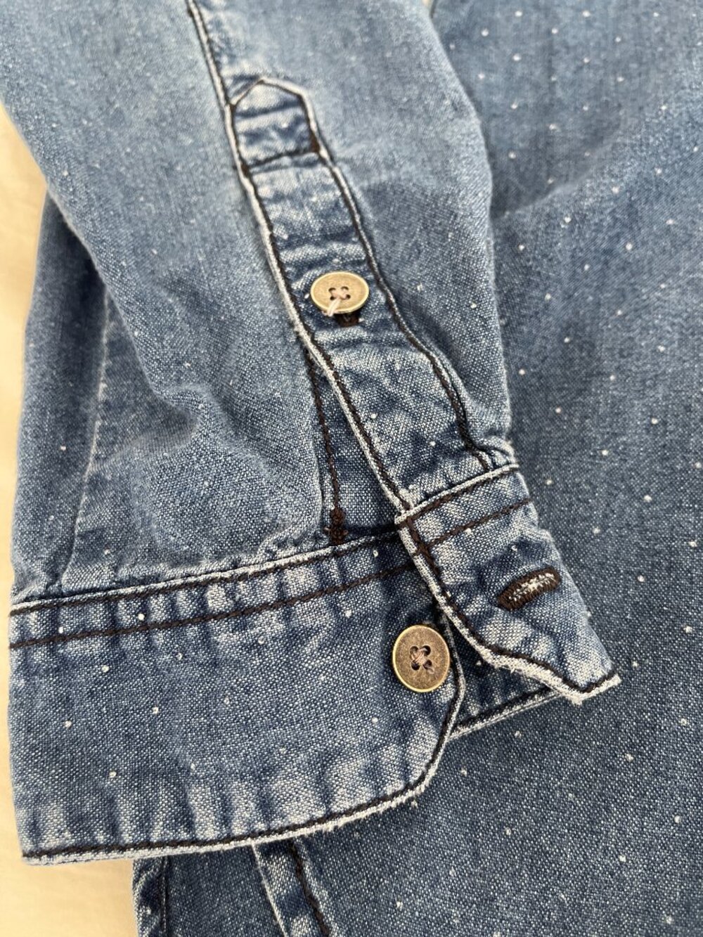 Madewell Polka Dot Denim Long Sleeve Collared Button Shirt - Picture 3 of 7